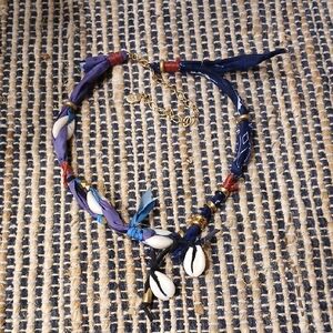Free People By Ariana Ost Navy & Purple Braided Shell Choker Necklace